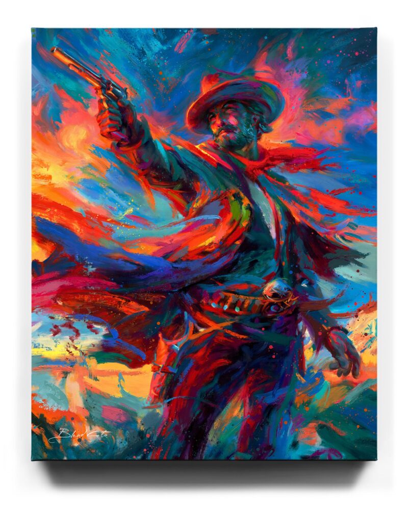 the-gunslinger-cowboy-wall-art-canvas-wrapped-painting-colorful